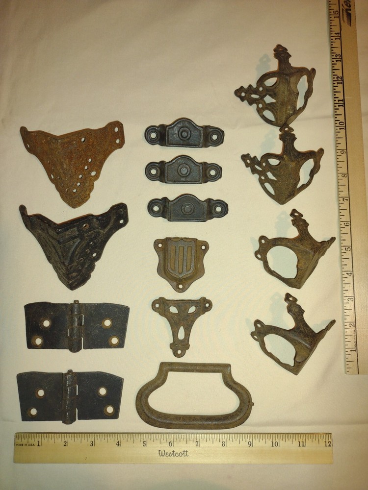 Vintage Steamer Trunk Hardware, 14 pc. Lot