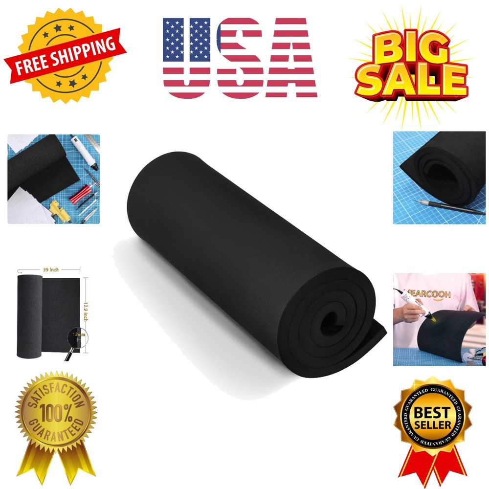 Black Eva Foam Sheets roll,  eva Craft Foam 12mm Thick, 13.9" x 39", High Den...
