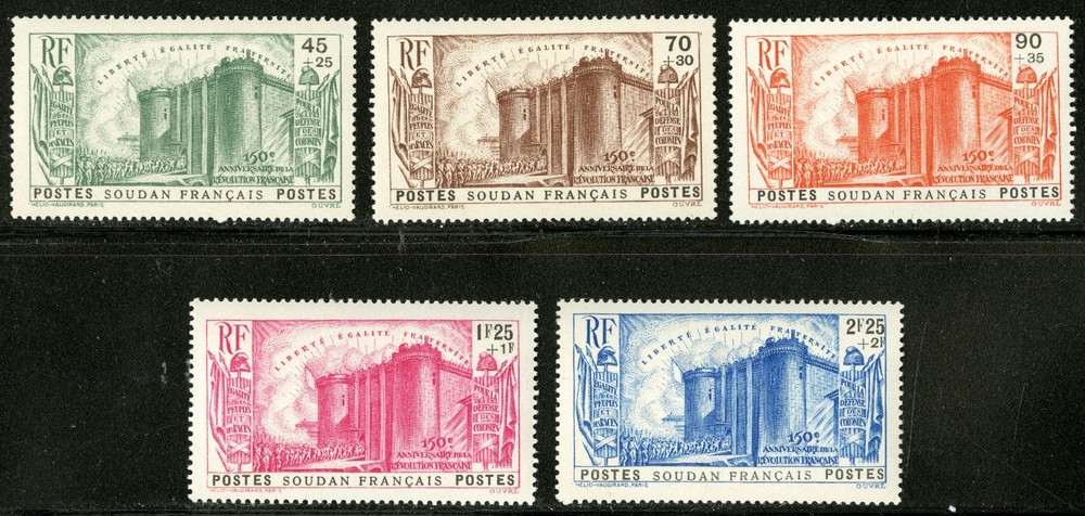 French Sudan   1938    Scott #B2-B6   Mint Never Hinged Set