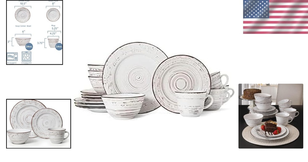 16-Piece Trellis Stoneware Dinner Set for 4 - Timeless Elegance & Versatility