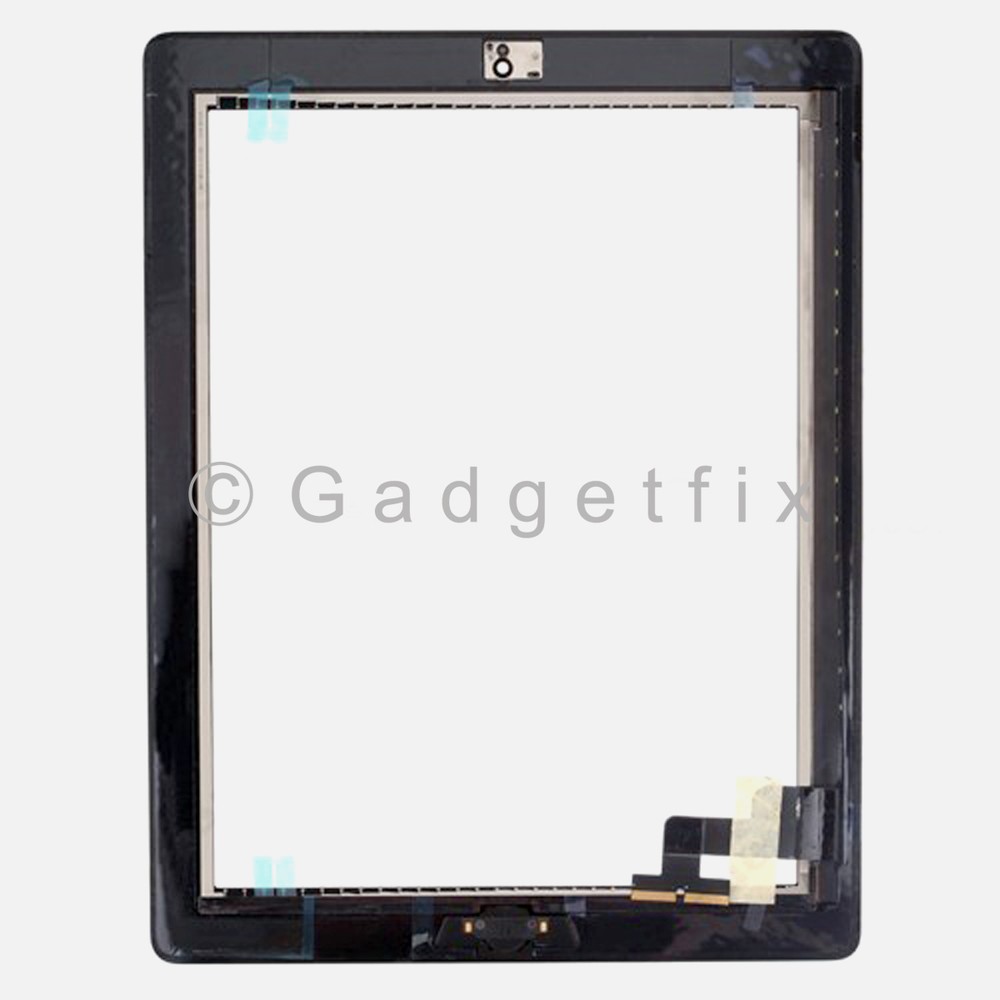 Black Front Panel Touch Screen Digitizer Glass + Home Button Adhesive for iPad 2