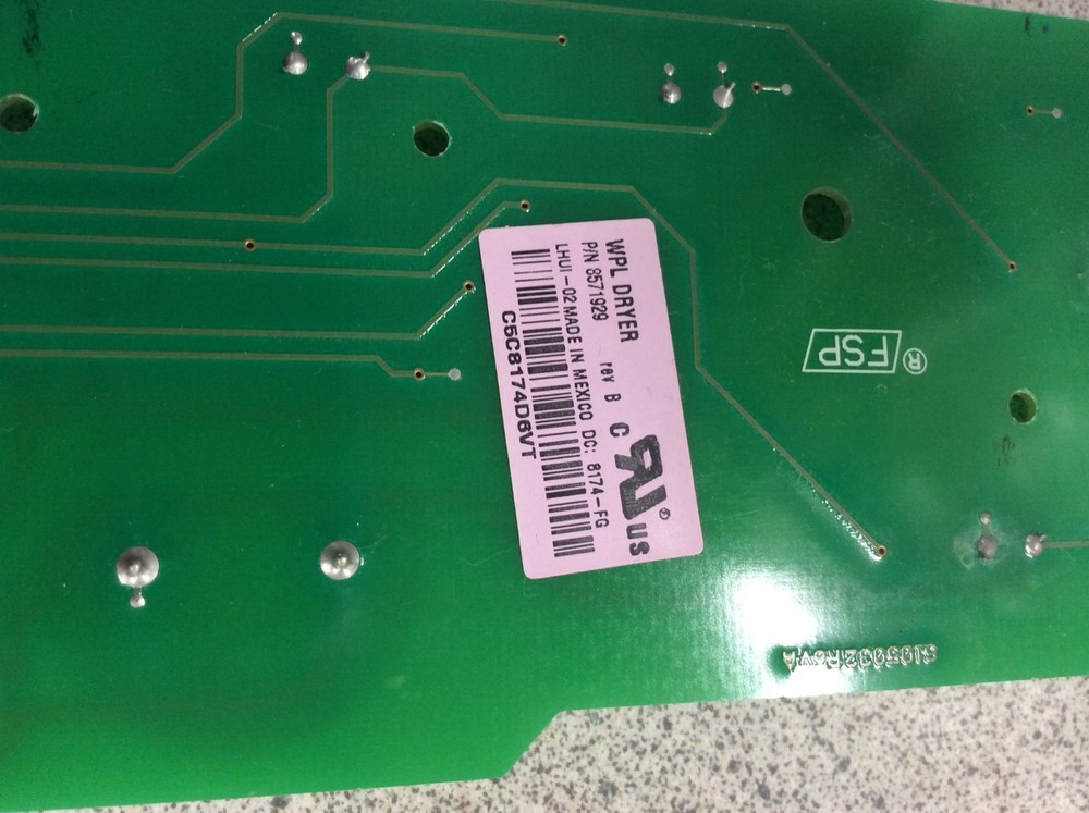 Whirlpool Dryer User Interface display board part # 8571929 Rev B