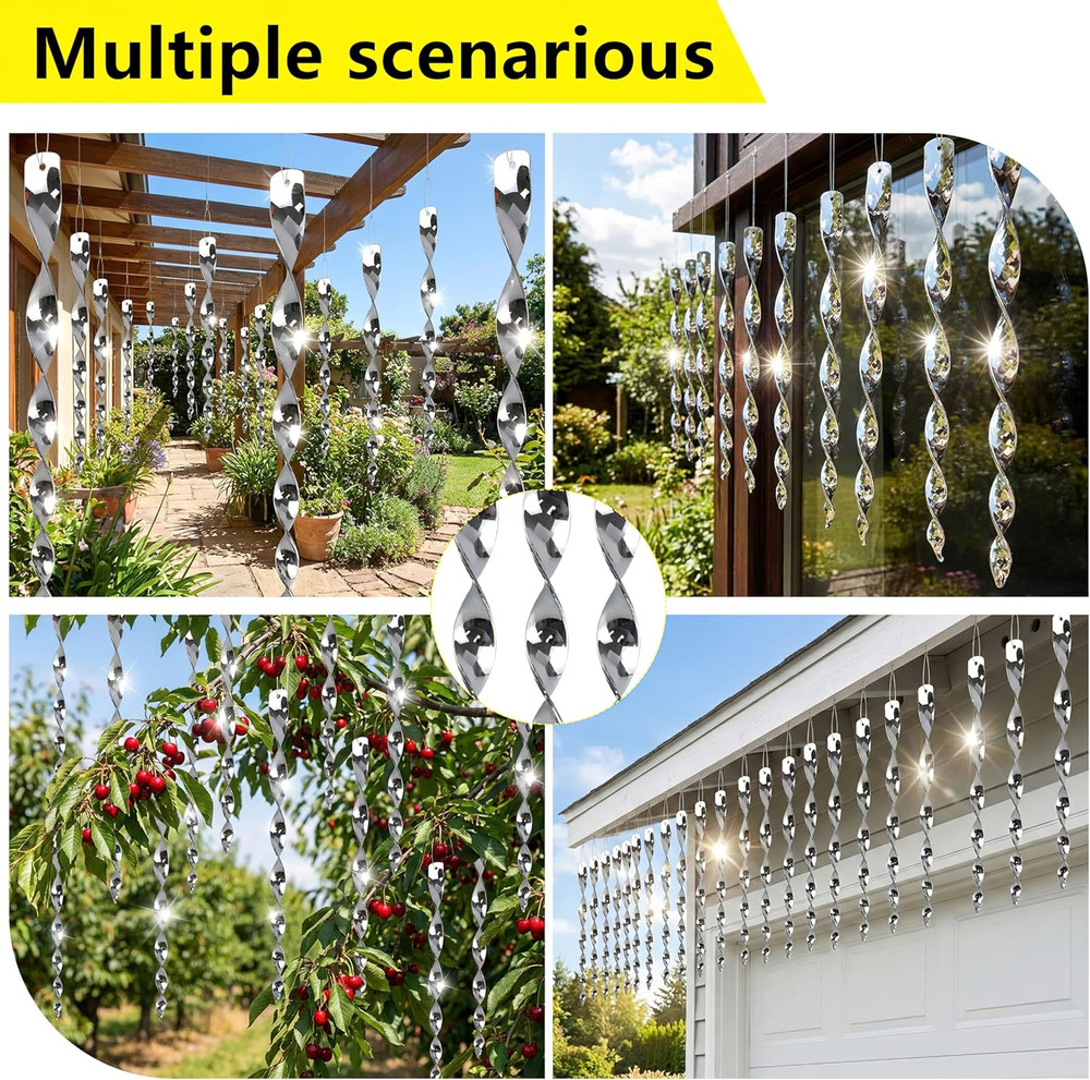 Bird Scare Rods Silver Hanging Plastic Bird Deterrent Device, Wind Driven Rotati