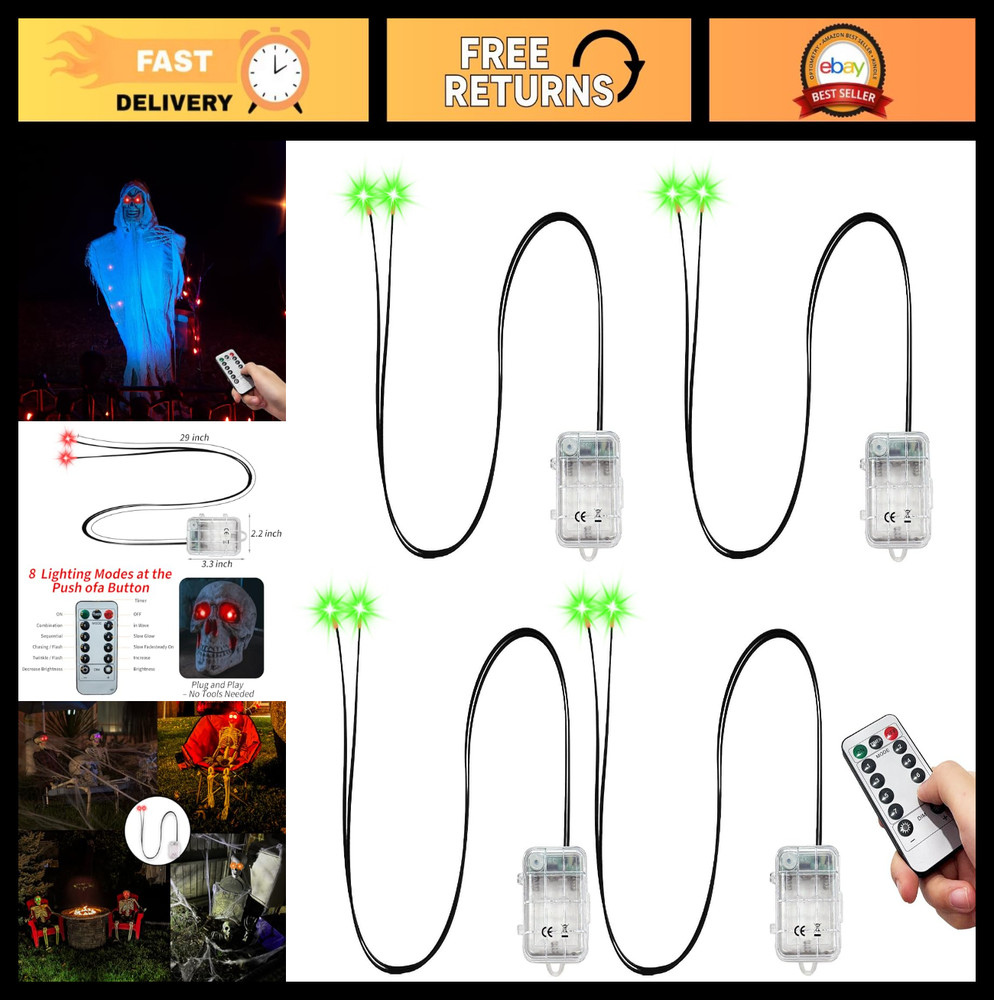 Glowing LED Skeleton Eyes with Remote - 8 Modes, Timer, Dimmable Brightness - Ha