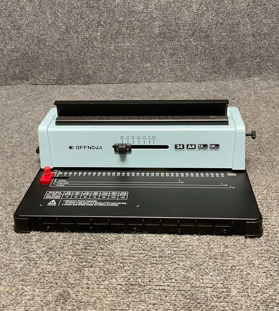 OFFNOVA Wire Binding Machine 📚 34 Square Punch Holes, Punches 12 Sheets, Binds