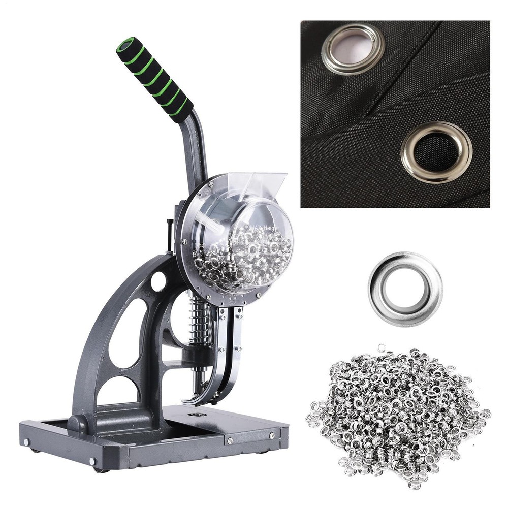 Automatic Hand Press Eyelet Grommet Machine Punch Tool Kit 3/8" 2000 Grommets