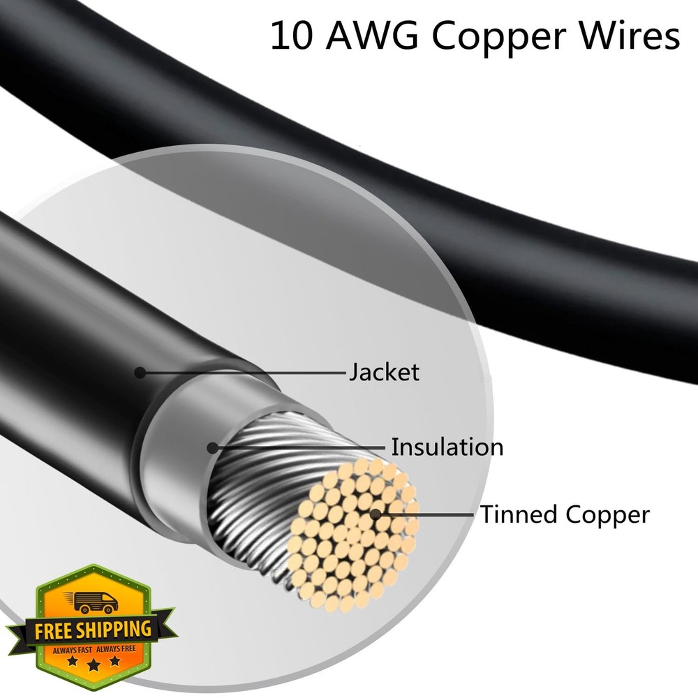 SOYAN 10ft 10AWG Solar Extension Cable Set, Red/Black Connectors