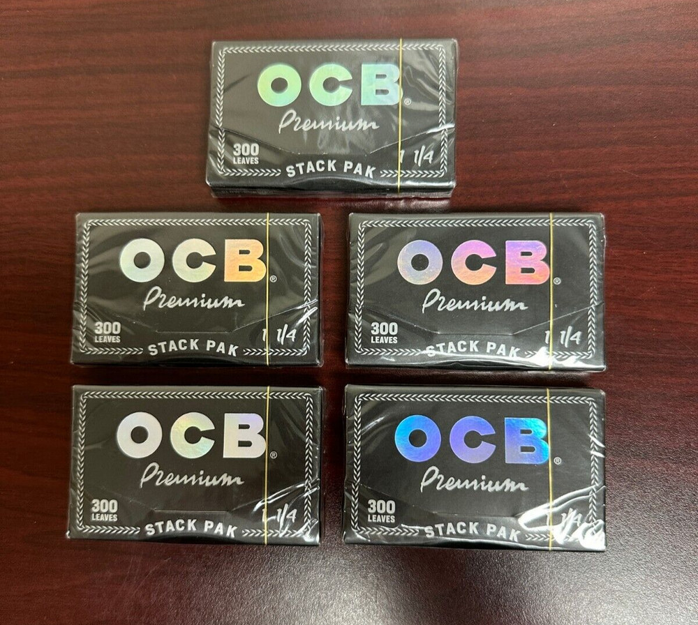 OCB PREMIUM 1 1/4 Stack Pak Cigarette Rolling Papers 300s -5 PACKS