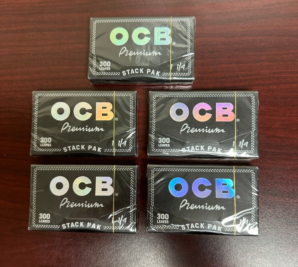 OCB PREMIUM 1 1/4 Stack Pak Cigarette Rolling Papers 300s -5 PACKS