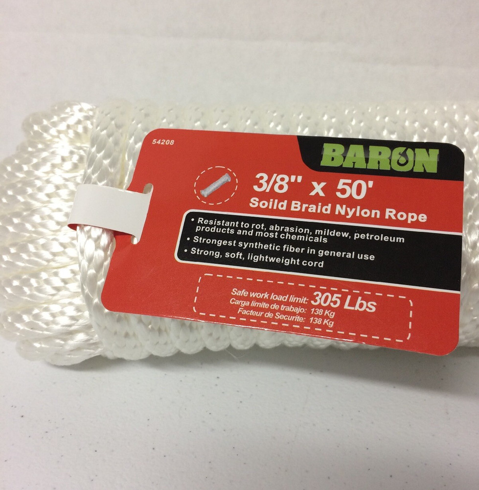 3/8in X 50ft Solid Braid Nylon Rope