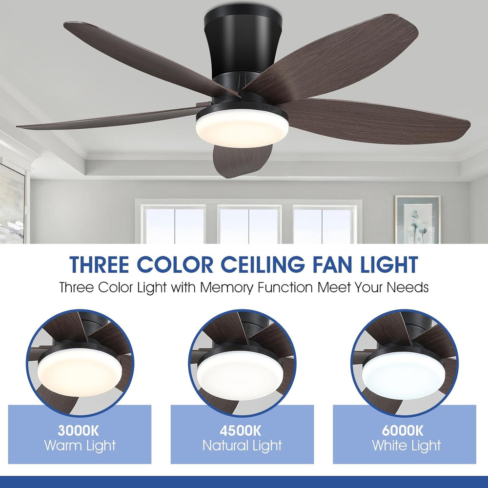 Modern 36" Ceiling Fan with Light & Remote - Low Profile, Dimmable, Brown