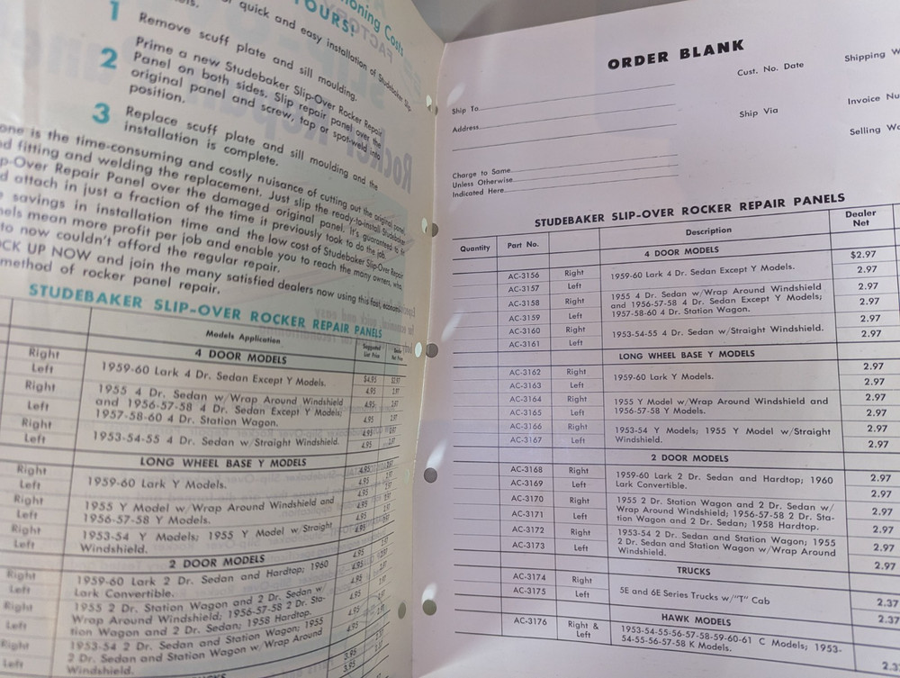 Studebaker Accessory Rocker Repair Panels Flyer
