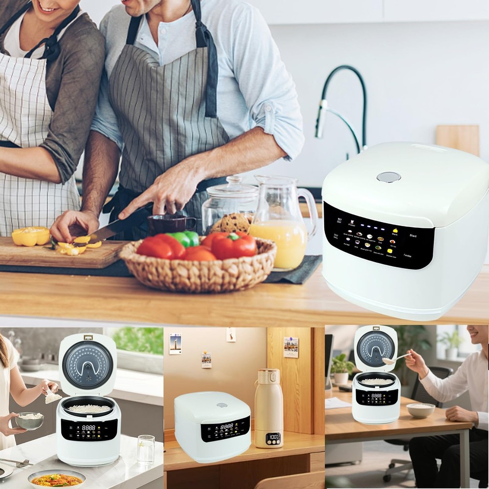 2L Mini Protable Rice Cooker,6 Cups Cooked/3 Uncooked,400W White