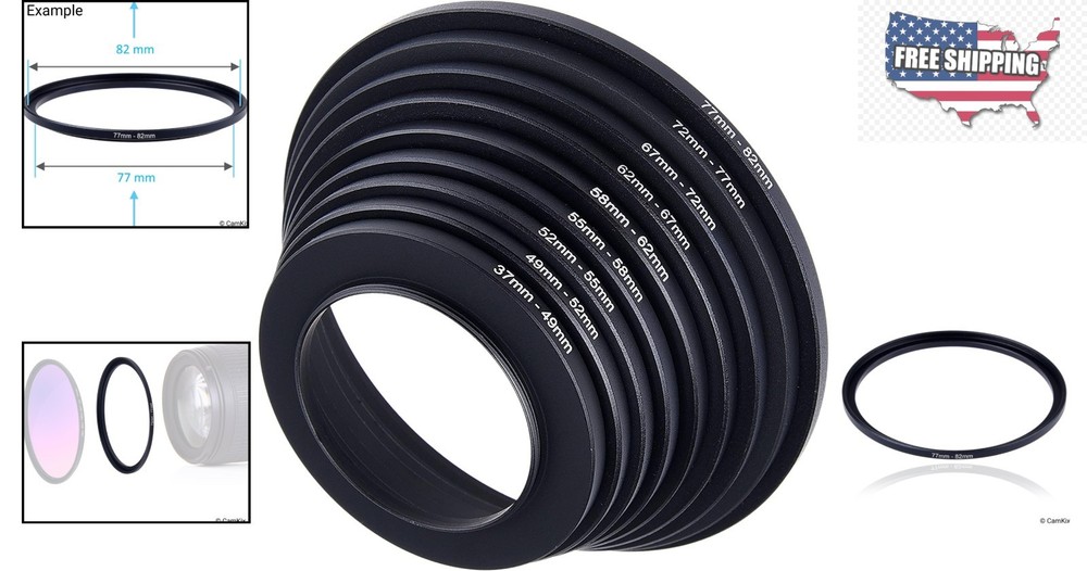 Versatile 9-Piece Step Up Lens Filter Adapter Rings for Maximum Compatibility