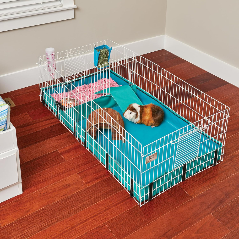 Guinea Habitat plus Cage, Includes Divider Panel and Hinged Top, Washable PVC Ca