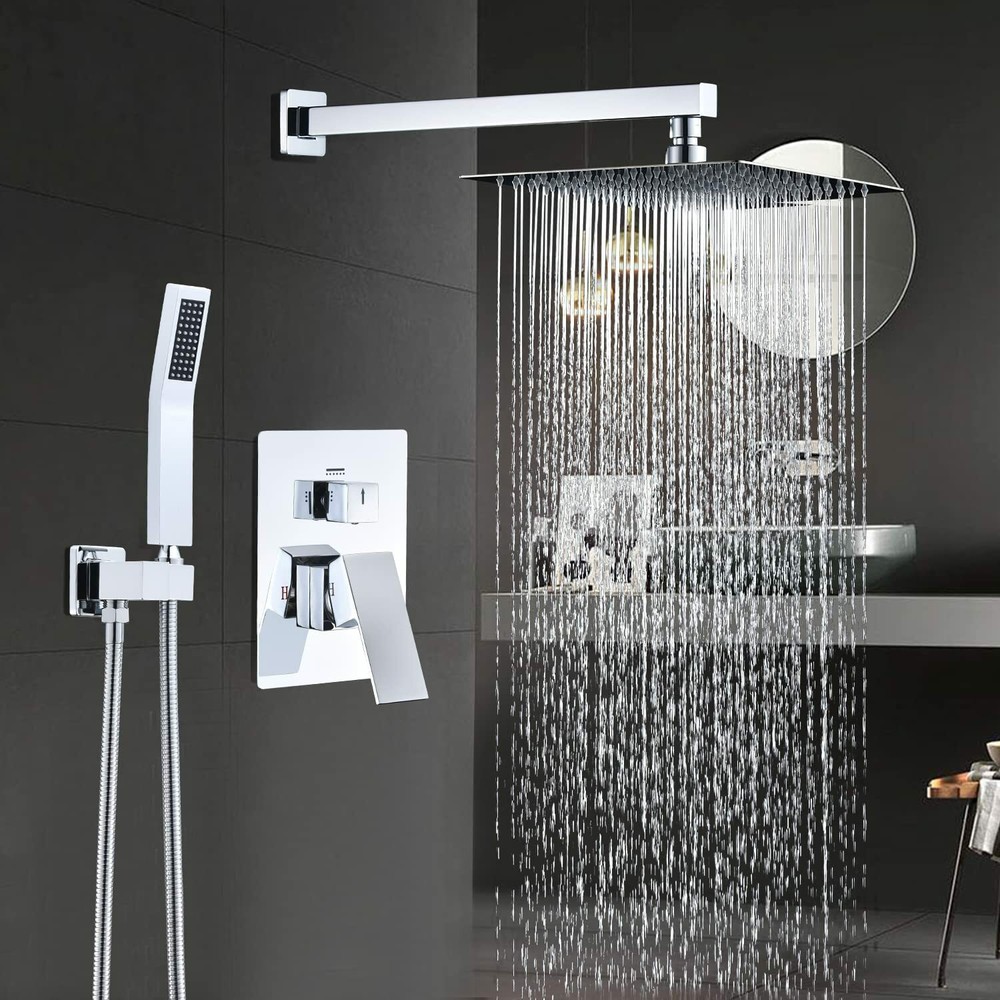 Shower Faucet Wall Mount Shower Combo Set Handheld Shower Solid Brass in Chrome