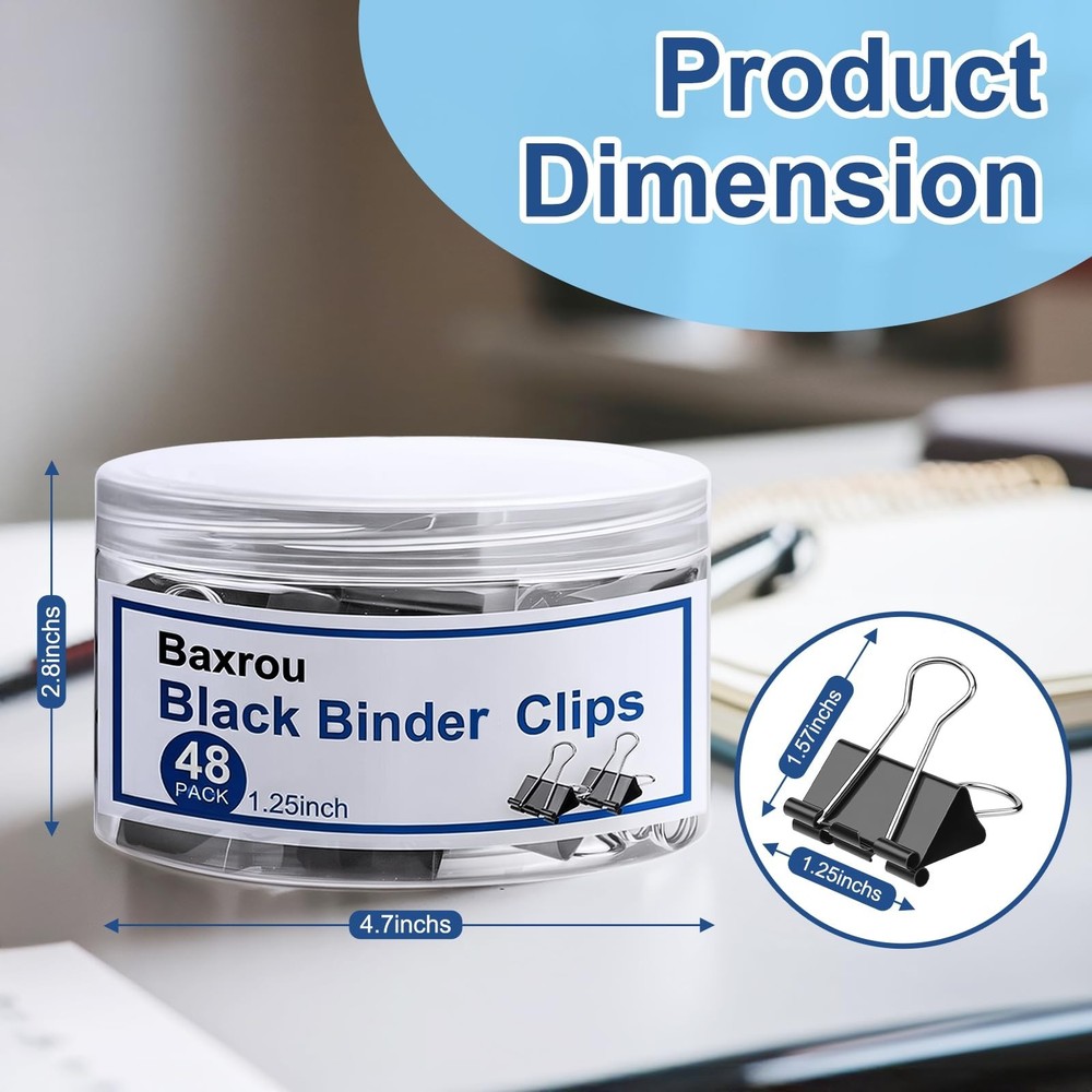 Medium Binder Clips 1.25 Inch (48 Pack) with Container,Binder Clips Medium Si...