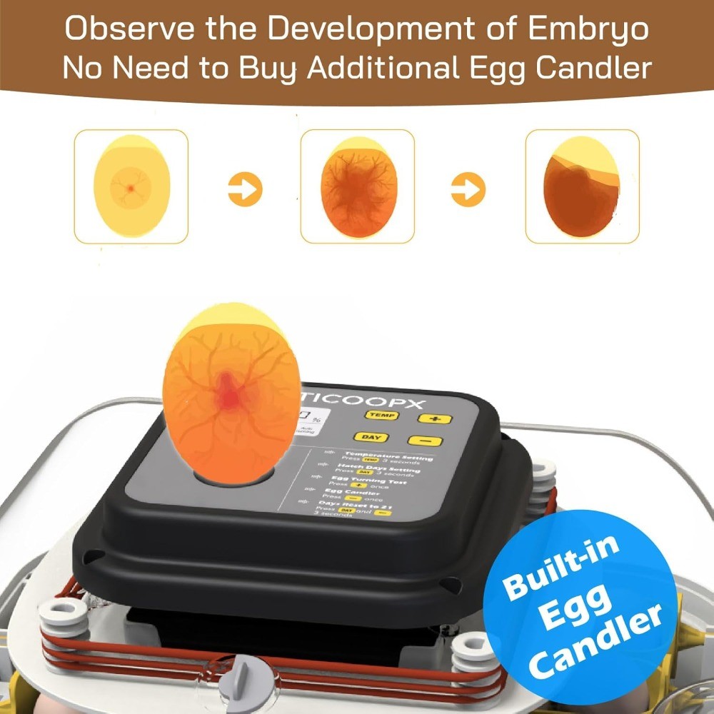 MATICOOPX 30 Egg Incubator Humidity Display, Egg Candler, Automatic Egg Turner