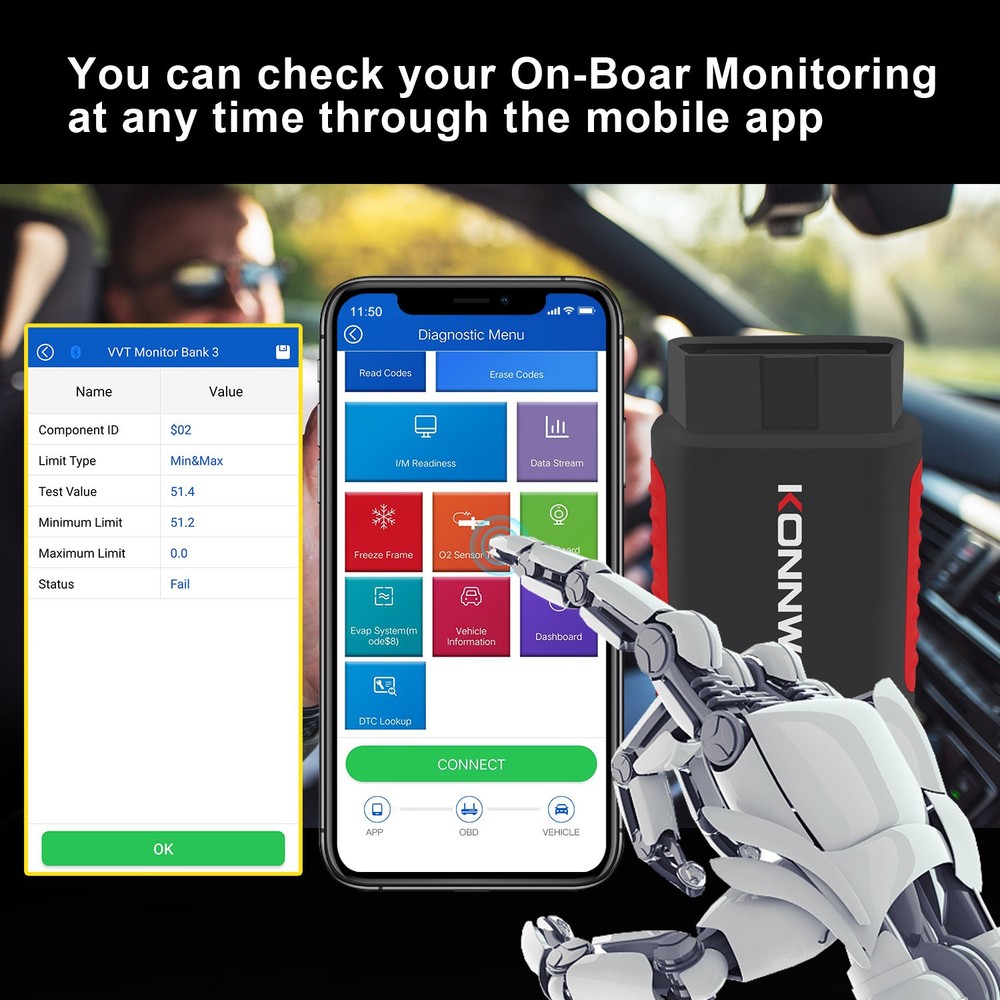 KONNWEI KDIAG Wireless Car OBD2 Reader Code Scanner ABS SRS Diagnostic Tool