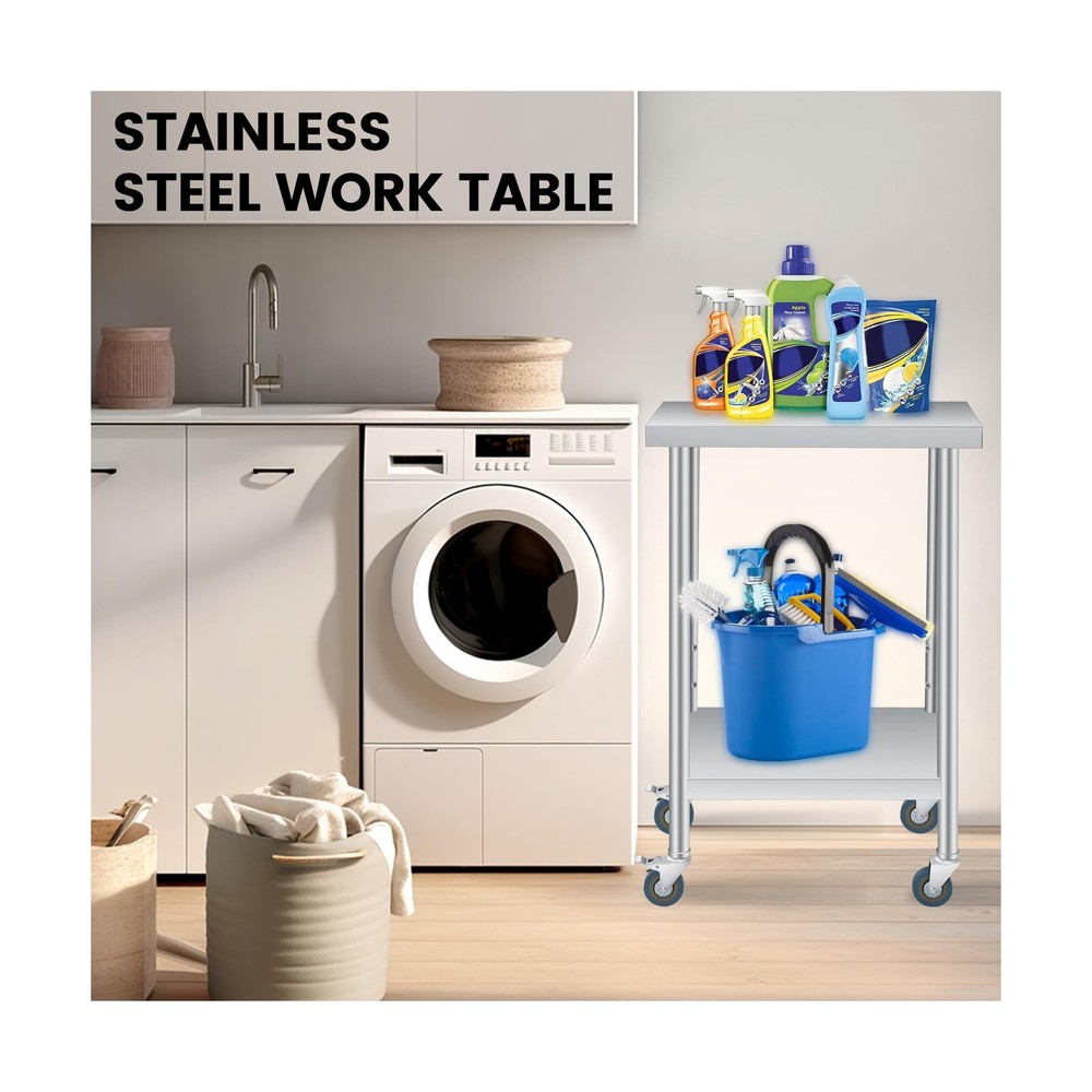 Stainless Steel Table, 24" x 14" Heavy Duty Worktable with Adjustable Undersh...