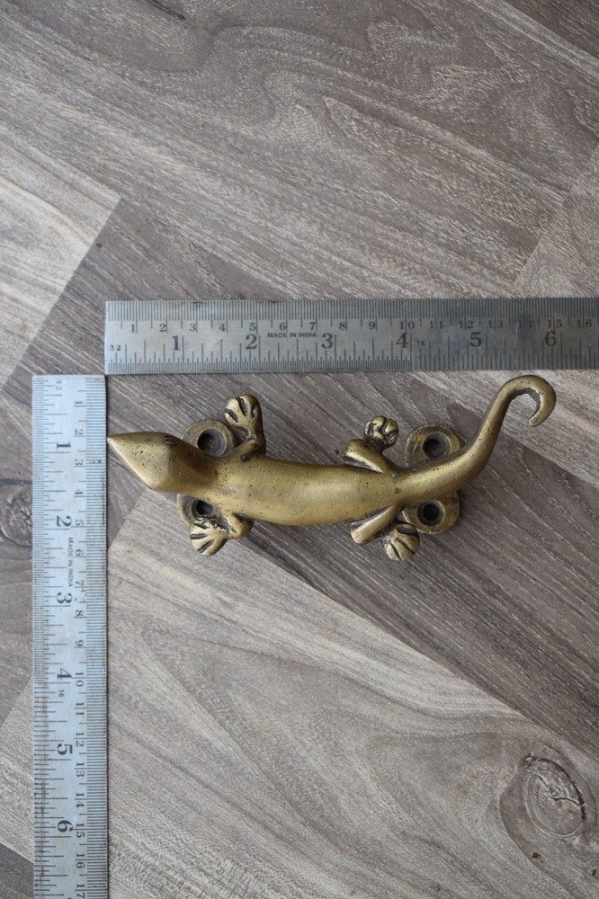 Vintage Brass Door Handle Lizard Heavy Gate Pull Drop Original Handle 2 Pcs