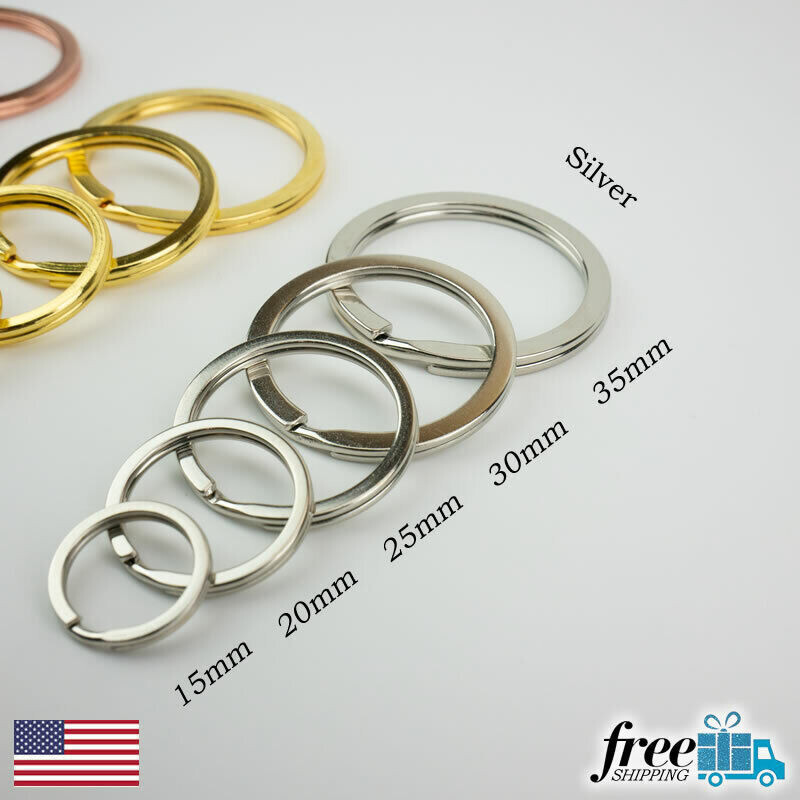 Split Ring Flat Surface Key Rings Double Loop Keychain Metal Plating