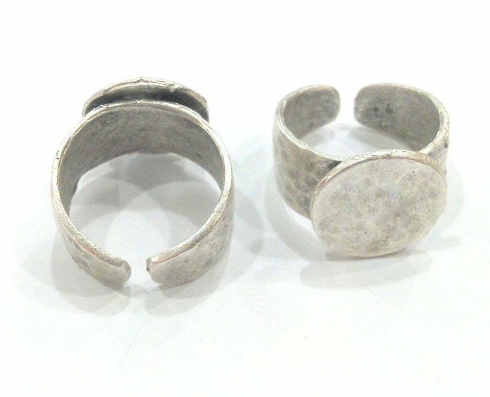 Ring Blank Base Bezel Setting Antique Silver Plated Brass Adjustable