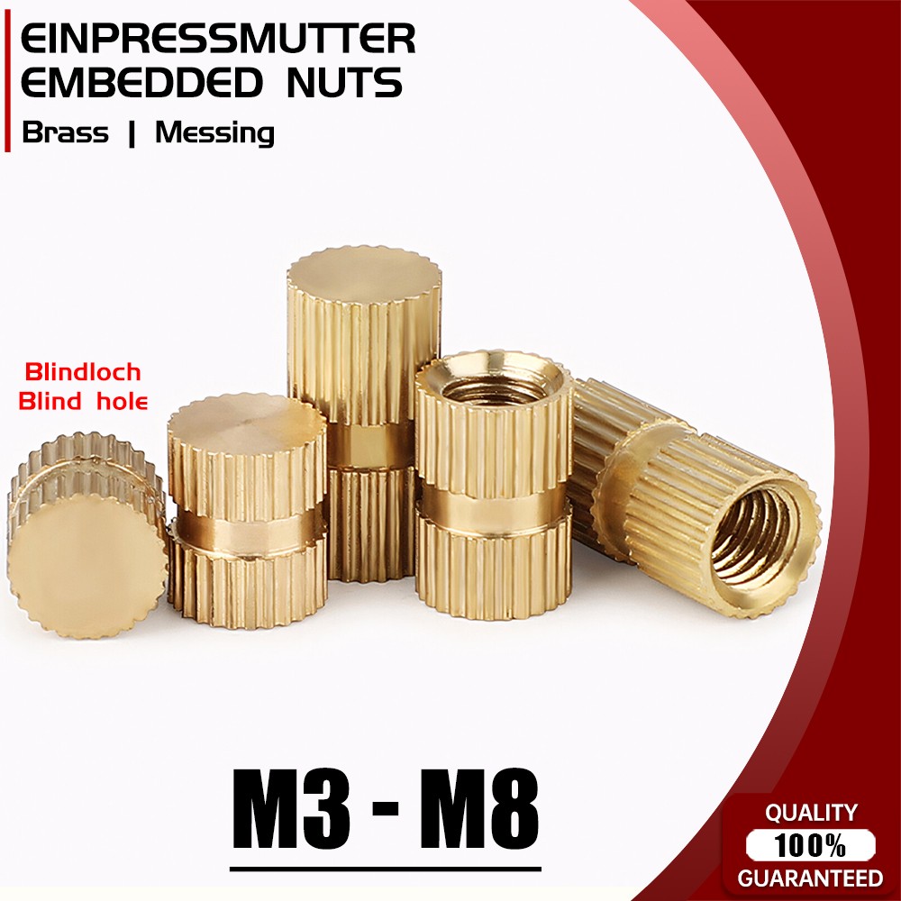 Solid Brass Knurled Insert Nuts Thumb Embedded Nuts Blind-hole M3 M4 M5 M6 M8