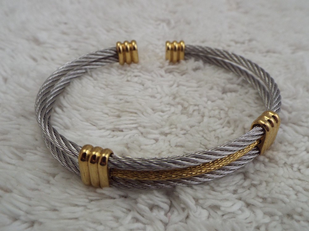 Silvertone Goldtone Cable Cuff Bracelet (C36)