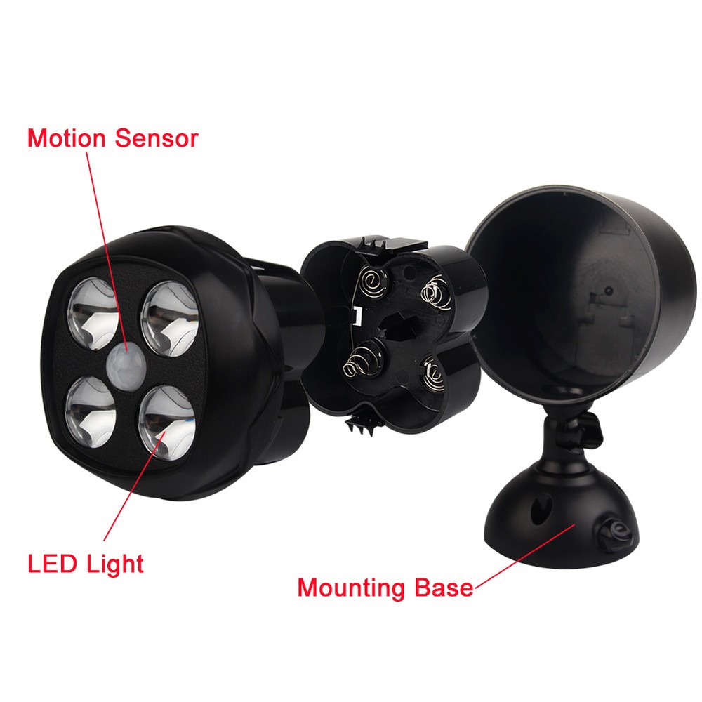 Battery Powered Security Lights Motion Sensor Outdoor Lamp Spotlight with 4LEDs