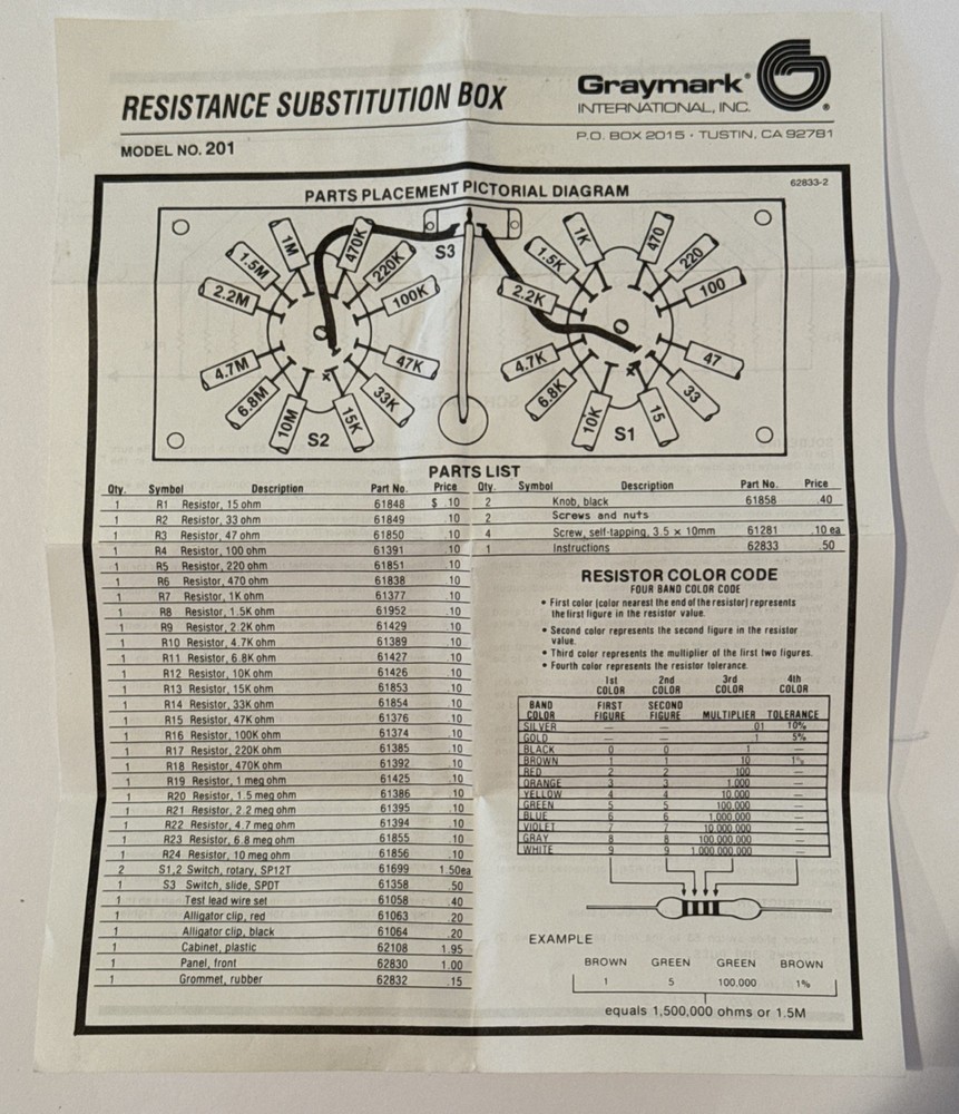 Graymark Capacitance Substitution Box Model 201 with Probes NOB Not Assembled