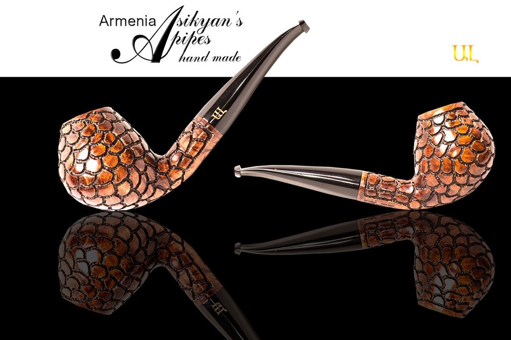 Asikyan Pipe 491/26 Bent Brandy Art Rusticated Hand Made