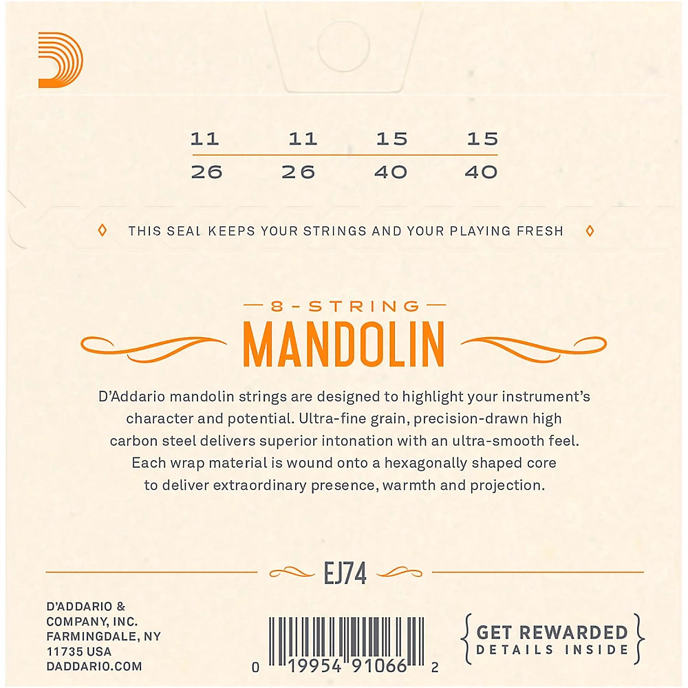 D'Addario EJ74 Phosphor Bronze Medium Mandolin Strings (11-40)