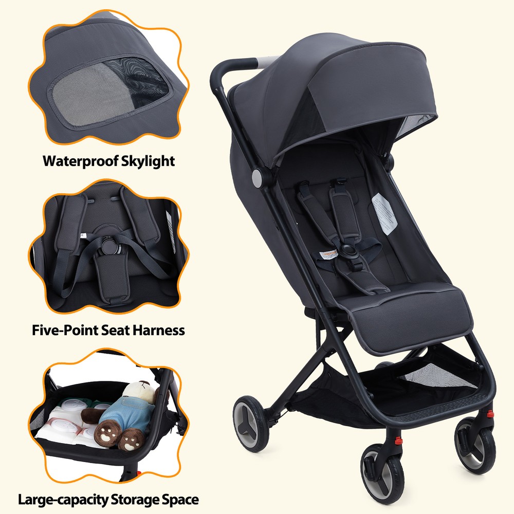 Foldable Lightweight Baby Stroller Compact Adjustable Backrest Airplane Friendly