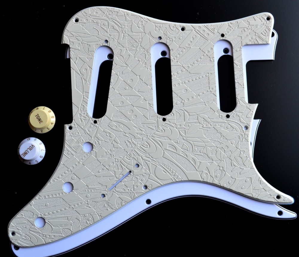 Custom Ash White Textured Psychedelic Pickguard - Fits PRS Silver Sky