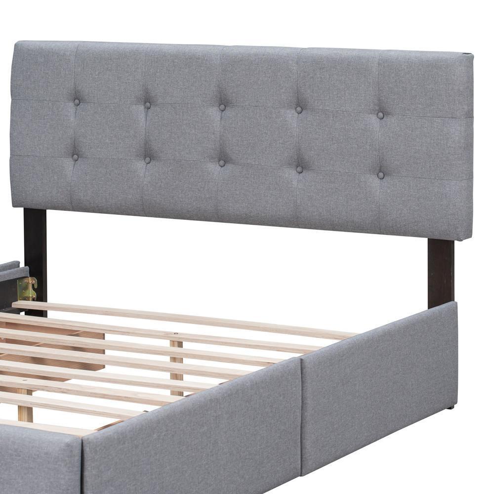 Sturdy and Durable Queen Size Platform Bed with Classic Headboard and Drawers