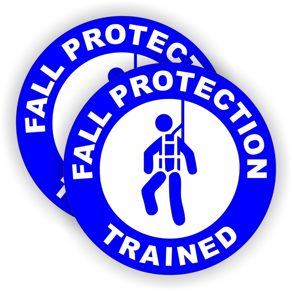 pair - Fall Protection Trained Hard Hat Stickers  Helmet Harness Decals Labels