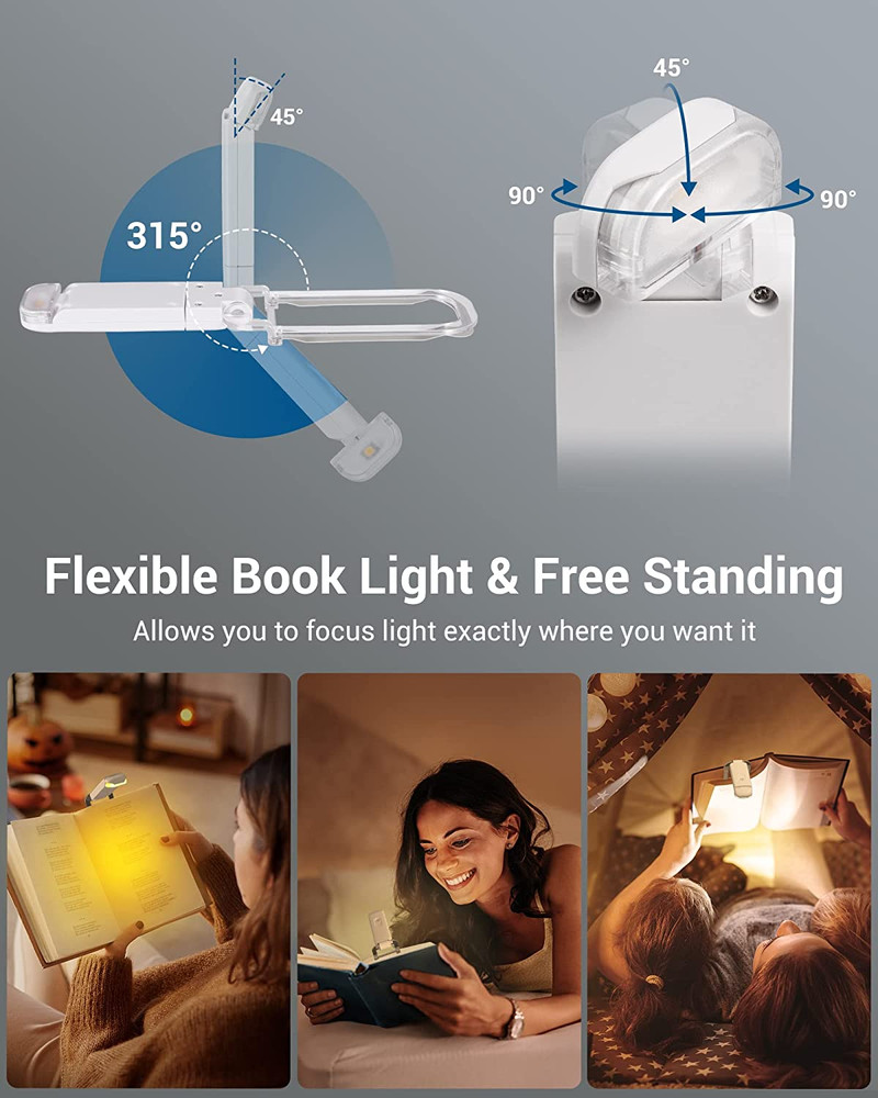 USB Rechargeable Book Reading Light, 3000K Warm White, Brightness Adjustable Cli