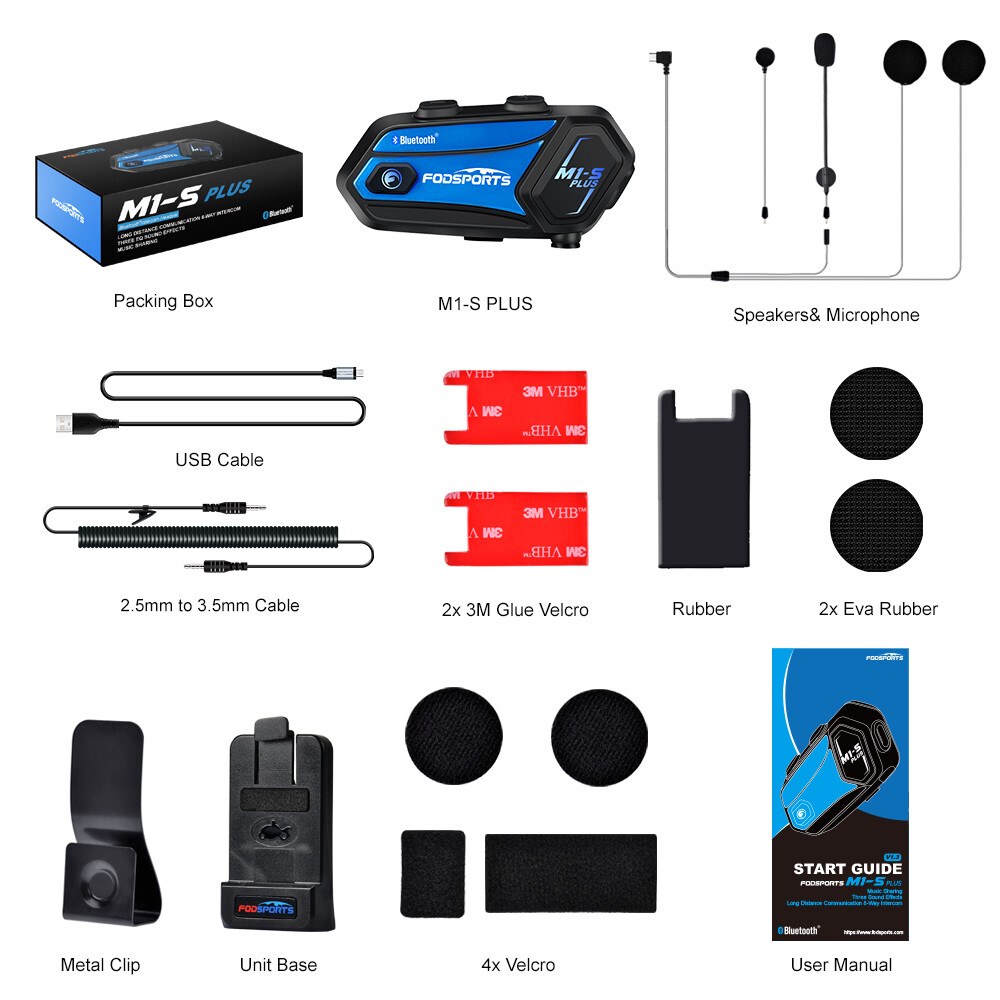 M1-S Plus Motorcycle Intercom 10 Riders 2km Bluetooth Helmet Headset Interphone