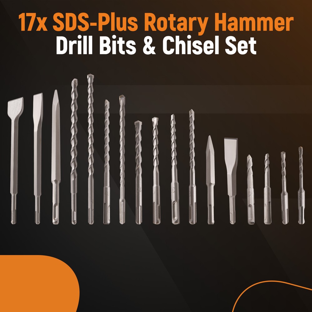 17x Rotary Hammer Bits Drill Bit & Chisel Set for SDS Plus Drills