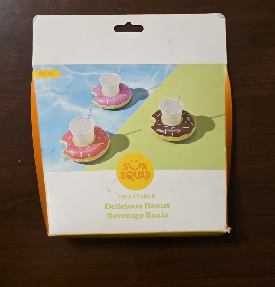 Sun Squad Donut Beverage Floats 3 Pack Inflatable Pool Drink Holders