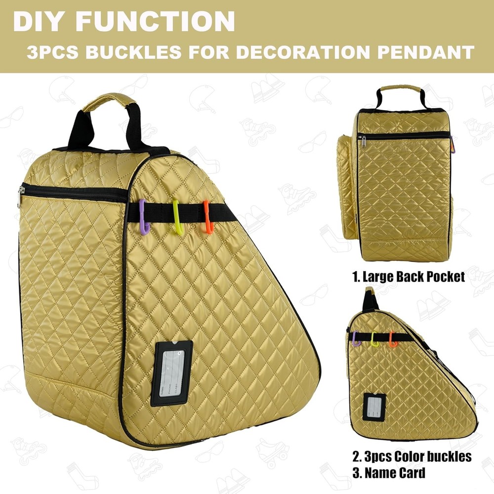 Skate Bag - Durable Nylon, Large Compartment - Ice Inline Roller Skates Gold