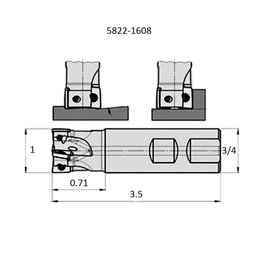 1" SQUARE SHOULDER COOLANT-THRU INDEXABLE END MILL (5822-1608)