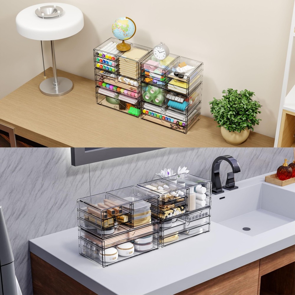 2 Pack Acrylic Storage Drawers With 6 Drawers,Stackable Desk Organizer and Ma...