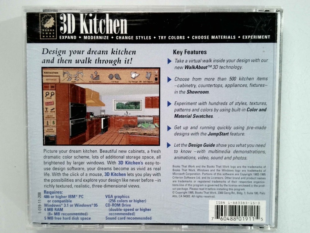 Books That Work 3D Kitchen CD-ROM Software Windows 3.1 95 Home Design Planning