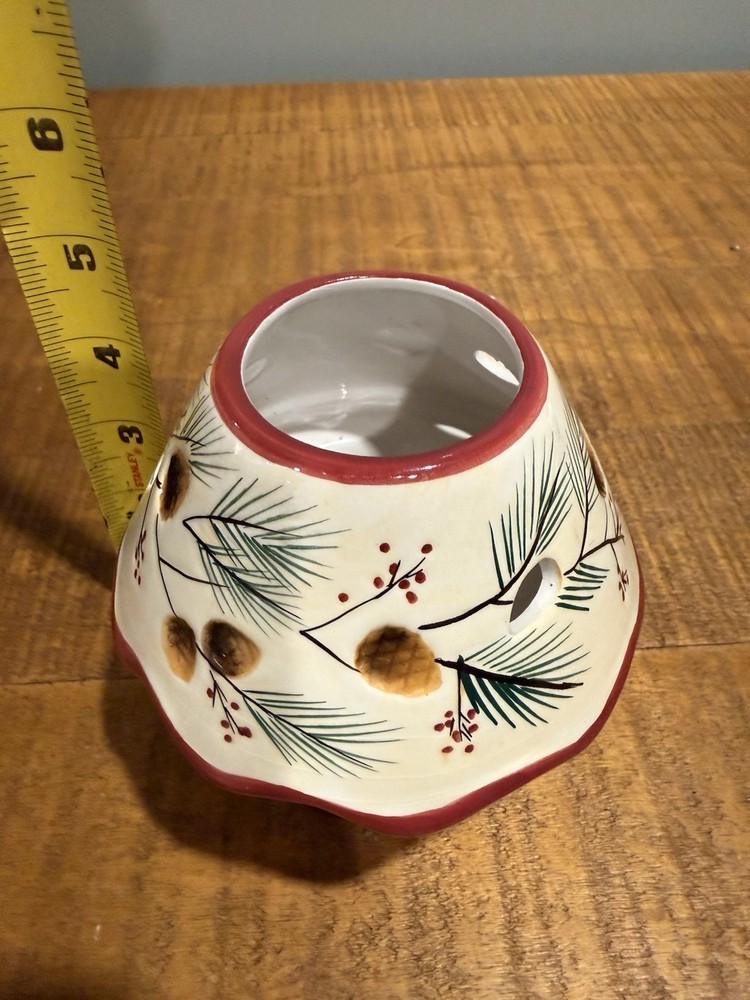 Winter Theme Pinecones Berries And Pine Branches Ceramic Candle Holder W Shade