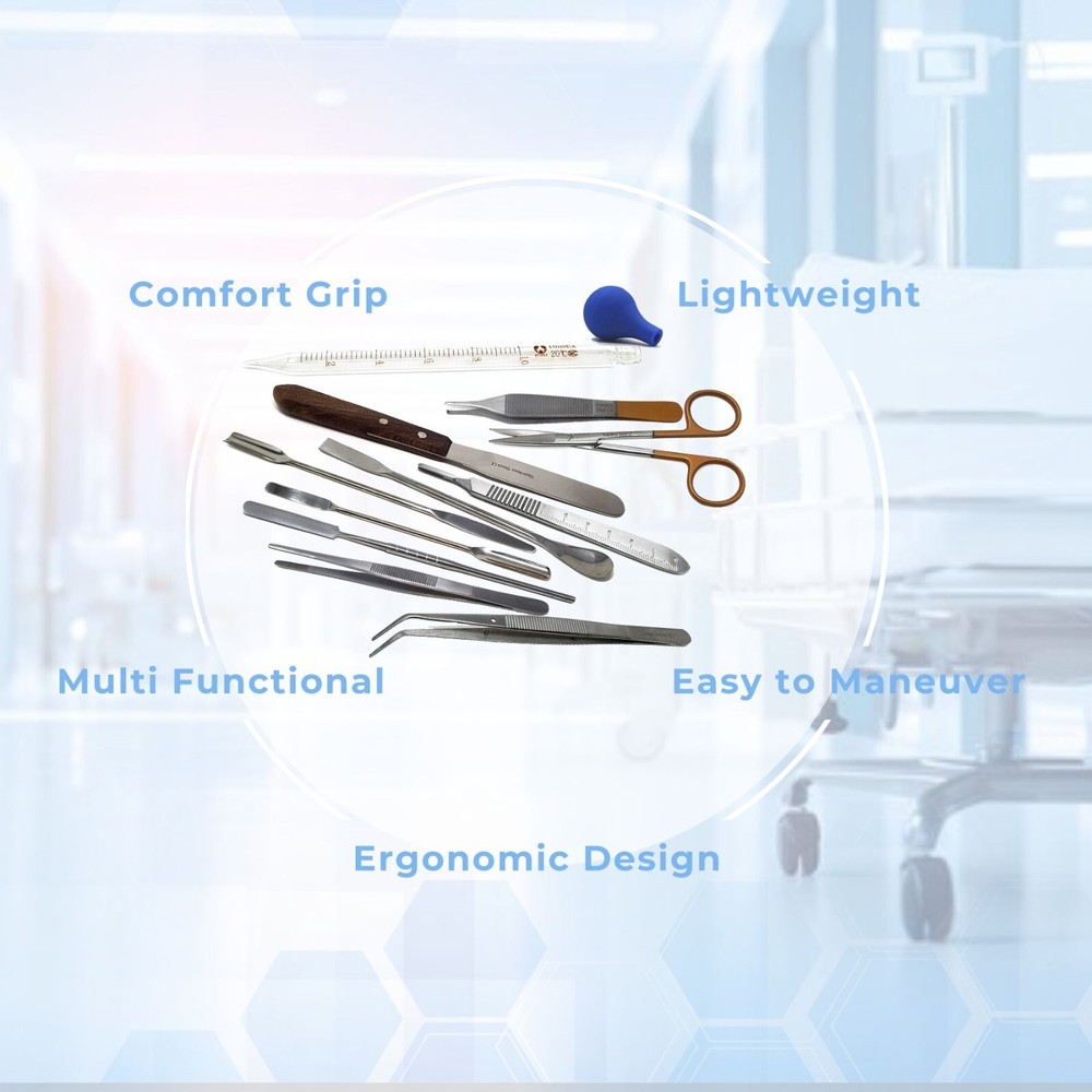 11 Pcs Science Lab Spatula Tweezer Dissecting Scissors Pipette Sampler Set