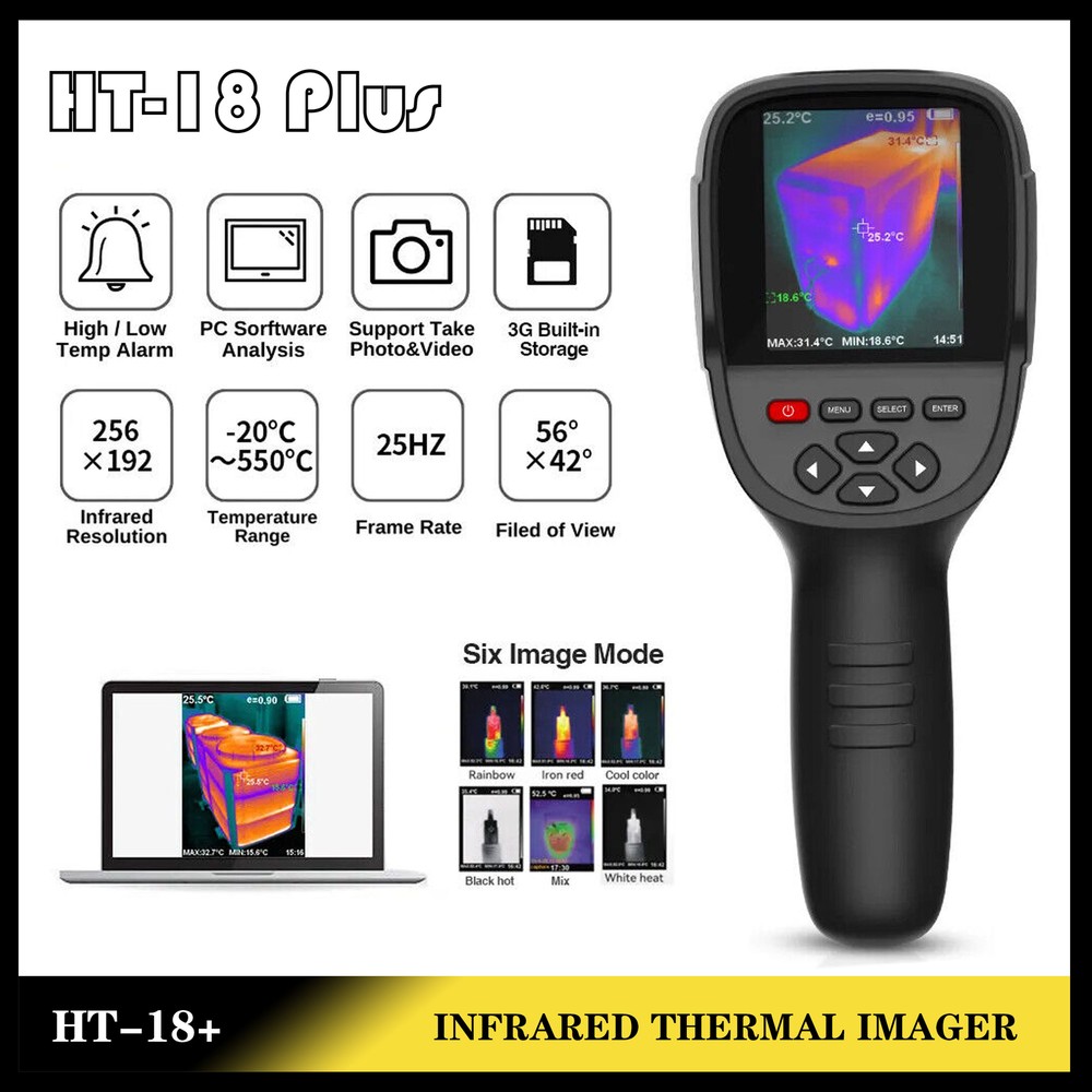 HT-18+ LCD Handheld Infrared Thermal Imager Camera 4G IR Resolution 256x192 ✦KD