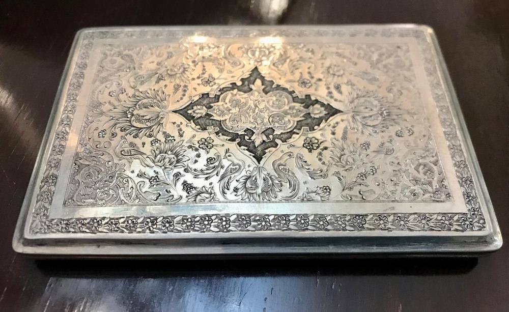 antique Persian sterling silver cigarette case, heavy solid