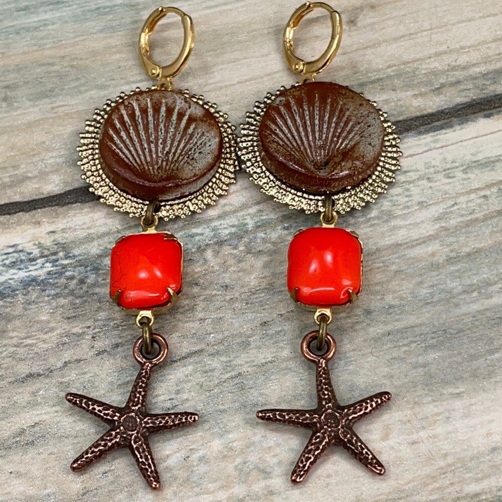 Adorned Crown Artisan assemblage autumn seaside earrings